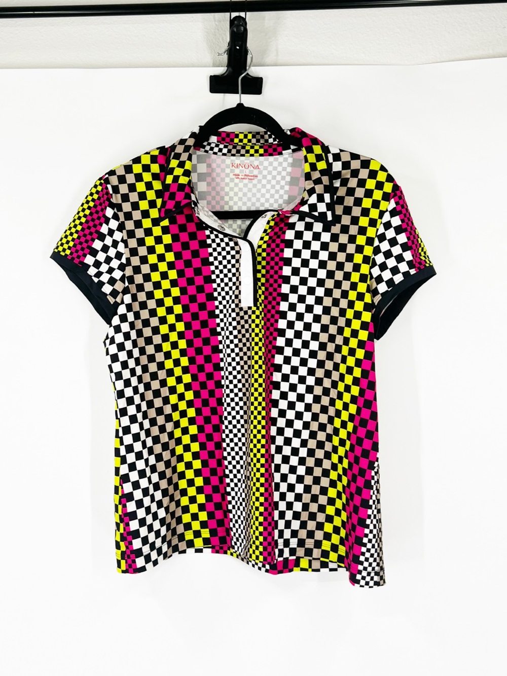Kinona Up and In Shortsleeve Golf Top in Checks Mix